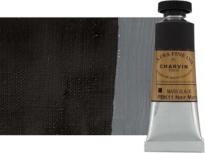 Charvin Extra Fine Oil Paint, Mars Black 20 ml - Triple-Milled, Rich Texture, Poppy Oil-Based, Light-Fast, Handmade, Archival Quality