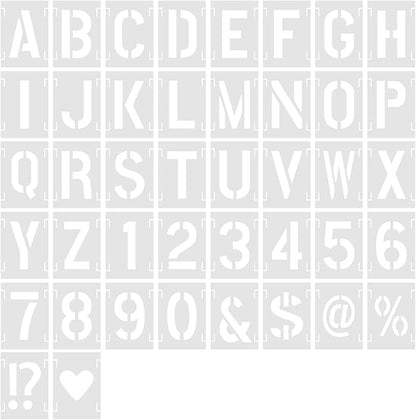 2 Inch 42 Pcs Reusable Letter Number Symbol Stencils, Plastic Painting Templates for Wood Wall Fabric Rock Chalkboard Signage School Door Porch DIY Art Craft Decoration Projects