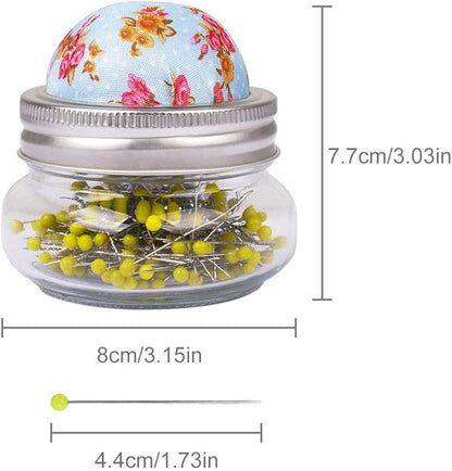 eZAKKA Pin Cushion, Sewing Pins for Sewing with Needle Pin Holder and Glass Bottle 200 Pieces Pearl Needles Quilting Pin Cushion Kit
