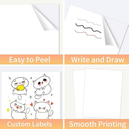 White Printable Sticker Paper, 20 Sheets Printable Sticker Paper, Laser/Inkjet Printing- Matte White, Letter Size (8.5" x 11")