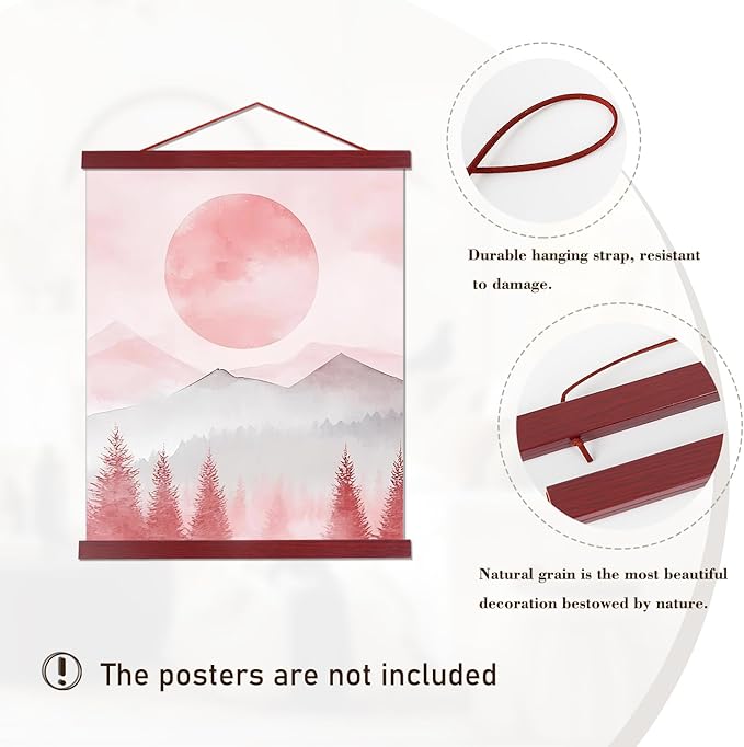 Artmag Magnetic Poster Hanger Frame, 24x36 24x32 24x18 Light Wood Wooden Magnet Canvas Artwork Print Poster Hangers Frames Hanging Kit (Mahogany, 24")