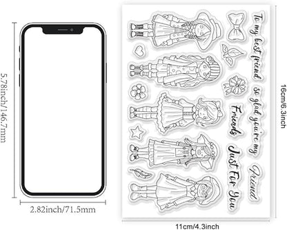 Fashion Girls Clear Stamps 6.3x4.3 Friendship Word Rubber Stamp Flower Silicone Stamps Star Heart Transparent Stamps for DIY Scrapbooking Card Making Photo Album Decor