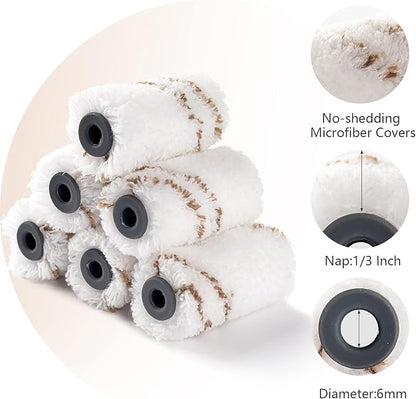 Mister Rui Paint Roller Kit, 25 Pack, 2 Inch Microfiber Paint Rollers 10 mm Nap, Small Paint Roller Kit, Mini Paint Roller, Paint Tray with Liners, Sponge Paint Brush, Mini Rollers for Painting