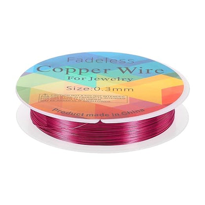 HARFINGTON 49ft Jewelry Wire, 28 Gauge (0.3mm) Brass Craft Soft Metal Tarnish Resistant Copper Beading Wire for Jewelry Making Supplies Crafting, Rose Red