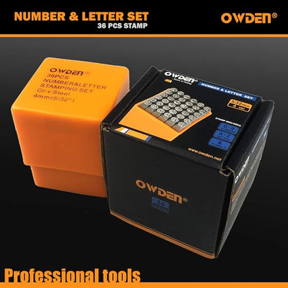 OWDEN Professional 36Pcs.Steel Metal Alphabet and Figure Punch Set (5/32”) 4mm Uppercase,Steel Number and Letter Punch Set, Jewelry Craft Stamping Tool.