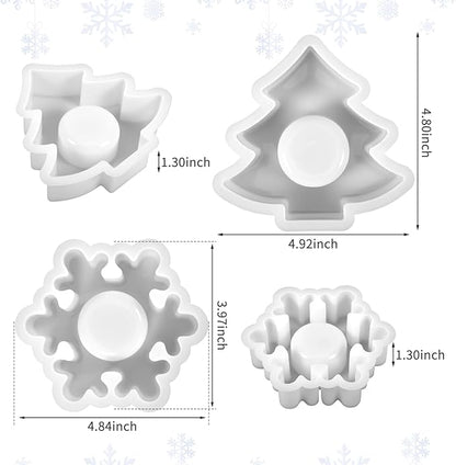 2PCS Christmas Resin Molds Christmas Tree Candle Holder Resin Molds Snowflake Silicone Resin Mold for Tea Lights Epoxy Resin Mold for Home Table Decorations Xmas Decor