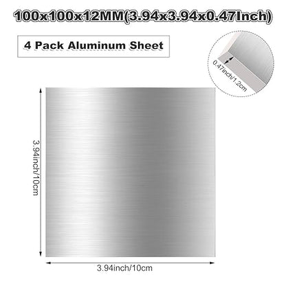 4PCS 4 x 4 x 1/2 (0.47") Inch Aluminum Plate Aluminum Metal Sheet 6061 Aluminum Metal Plate Covered with Protective Film, Finely Polished and Deburred