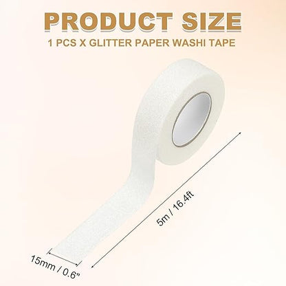 PATIKIL 1 Roll Glitter Paper Washi Tape, Washi Decorative Tape for Crafts, White