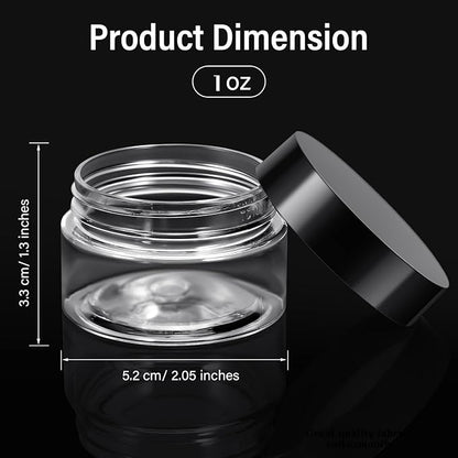 SATINIOR 12 Pack 1 oz Plastic Container Jars with Lids Round Clear Travel Cosmetic Container Jars for Toiletries, Lotion, Cream, Ointments, Makeup, Rhinestone, Samples, Kitchen Storage, Black