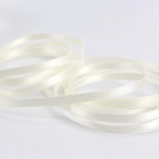HUIHUANG Solid Color Satin Ribbon 1/8 inch x 100 Yards Roll Ribbon Thin Small Satin Double Faced Ribbon for Crafts Gift Wrapping Wedding Invitation Card DIY Bows(Beige/Ivory)