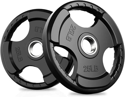 RitFit Olympic Rubber Grip Plates for Barbell, 2-Inch Weight Plates for Weightlifting and Strength Training in Home & Gym, Single, Pair and Sets(2.5/5/10/25/35/45 LB)