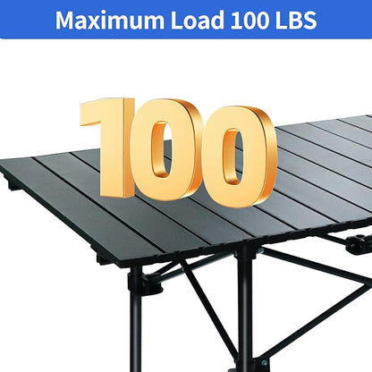 Camping Table 4Ft Folding Table Folding Picnic Aluminum Roll up Camp for Outdoor Beach Grill BBQ Travel Black