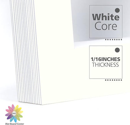 Mat Board Center, Pack of 10, 11x14 for 8x10 Ivory Turret Color Mats - Bevel Cut, Acid Free, 4-ply Thickness, White Core - for Pictures, Photos, Framing