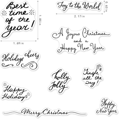 Merry Christmas Clear Stamps for Card Making and Photo Album Decorations, Happy New Year Words Winter Snowflake Frame Clear Rubber Stamps for Card Making Decoration and DIY Scrapbooking