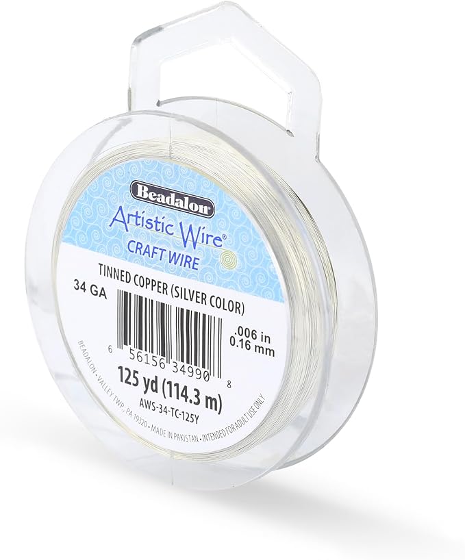 Artistic Wire, 34 Gauge Tarnish Resistant Tinned Copper Craft Wire, 30 yd
