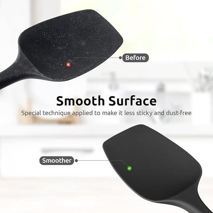 Heat Resistant Silicone Spatula Set: U-Taste 600ºF High Temp Seamless Food Grade Utensil, Flexible Rubber Silicon Kitchen Cooking Mixing Baking Scraper for Nonstick Cookware Set of 4 (Black)