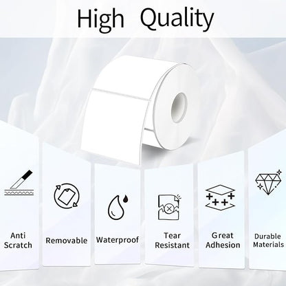 White Square Thermal Labels Stickers 2" x 2", Self-Adhesive Waterproof Square Direct Thermal Labels Stickers, Perforation Line Design