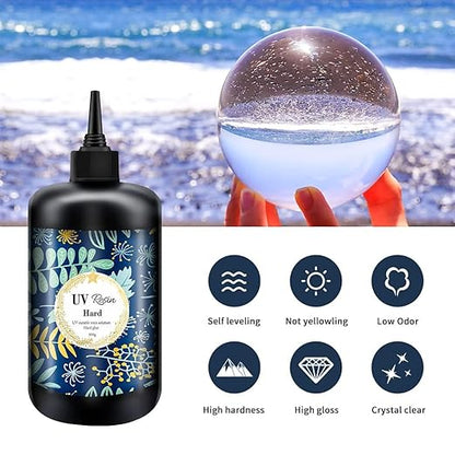 Crystal Clear Hard UV Resin Upgraded Formula Ultraviolet Fast Curing for Jewelry Making Craft Decoration, Hard Transparent Glue Solar Cure Sunlight Activated Resin (1000g)
