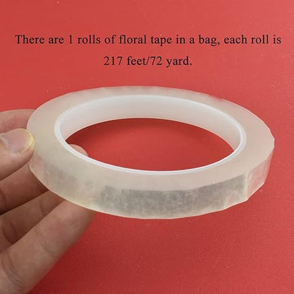 HAHIYO Clear 0.5Inch Wide (217Feet/72Yard Total) 1Rolls Floral Tape Waterproof Florist Tape Flower Wrap Adhesive Waterproof Decorative Tape for Bouquet Stem Wrapping Flower Arranging and Floral Craft