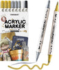 TRANSON 3 Gold, 3 Silver, 1 Black and 1 White Paint Markers Brush and Bold Dual-tip Acrylic Paint Marker Set for Rock Painting Glass Canvas Wood Leather Ceramic Painting