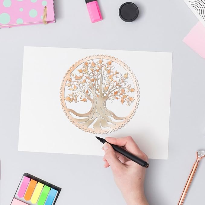 Tree Frame Metal Cutting Dies for Card Making, Tree Leaves Round Frame Die Cuts Carbon Steel Embossing Stencil Template Cutting Tools for DIY Scrapbooking Paper Card Photo Album Craft Supplies