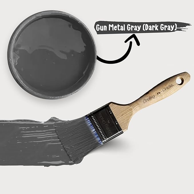 Chalky Chicks All-in-One Chalk Paint for Furniture or Cabinet -8Fl Oz -Matte Finish Gun Metal Gray (Dark Gray) for Metal, Wood Furniture Paint - No Sanding All-in-One for Home Decor & Crafts, USA Made
