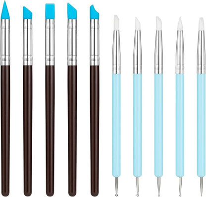 Amrules 10Pcs Clay Sculpting Tools, Practical Dual-End Rubber Pens and Dotting Tools Kit for Adults, Rock Painting, Nail Art, Carving, Drawing, Art Modeling, Shaping, Pottery Craft, Silicone Brushes