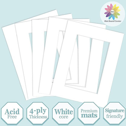 MBC Mat Board Center, 5 Pack 6x8 for 4x6 White Picture Mats Frame Mattes, Bevel Cut, Acid Free, 4-ply Thickness
