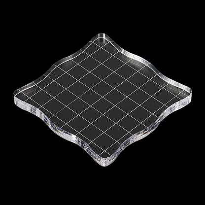 PATIKIL 3" x 3" Acrylic Stamp Block, Clear Stamping Block with Grid Lines Decorative Mounting Blocks Wave for Scrapbooking DIY Crafts Card Making