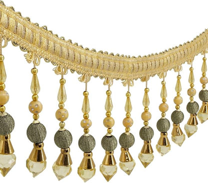 3yards Beading Fringe Trimming Long Beads Tassel Curtain Trim Ribbon Trim for Cover Edge Decorative (Gold)