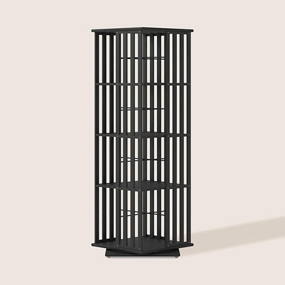 XIMN 360° Rotating Bamboo CD/DVD Shelf - 6-Tier Space-Saving Media Storage Cabinet for Movies, Organizer with Super Compact Design (Black, 4 Tier)