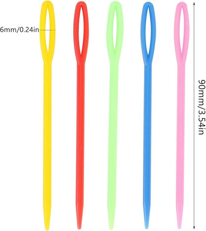 300 Piece Plastic Sewing Needle Set - Big Eye Safety Yarn & Crafting Needles - 3.54" Long - Ideal for Kids' Crochet, Darning & Handmade Projects - Random Color