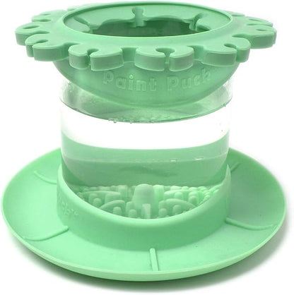 Paint Puck Ultimate Rinse Cup Paint Brush Cleaner (Green, Mug) – Non-Spill Paint Water Cup & Brush Cleaner with Brush Holder, Squeegee Lips & Drip Tray for Acrylic, Watercolor & Art Supplies