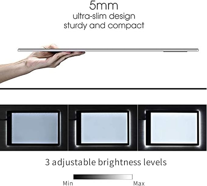 Light Box Drawing Pad, Tracing Board with Type-C Charge Cable and Brightness Adjustable for Artists, AnimationDrawing, Sketching, Animation, X-ray Viewing (A4) Not Rechargeable