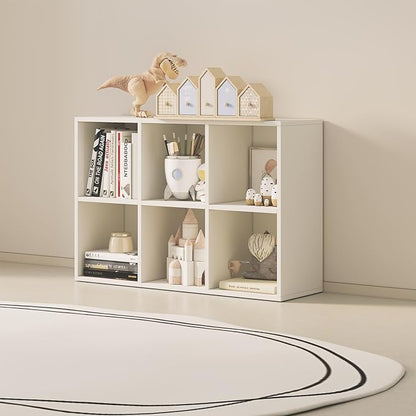 Wood Cube Storage Organizer Closet Cabinet for Living Room Bedroom Study Shelf Bookcase Wooden Floor Standing Open Bookshelf for Kids Home Office Display Storage Cabinet (White, 6-Cube, 11.81in)