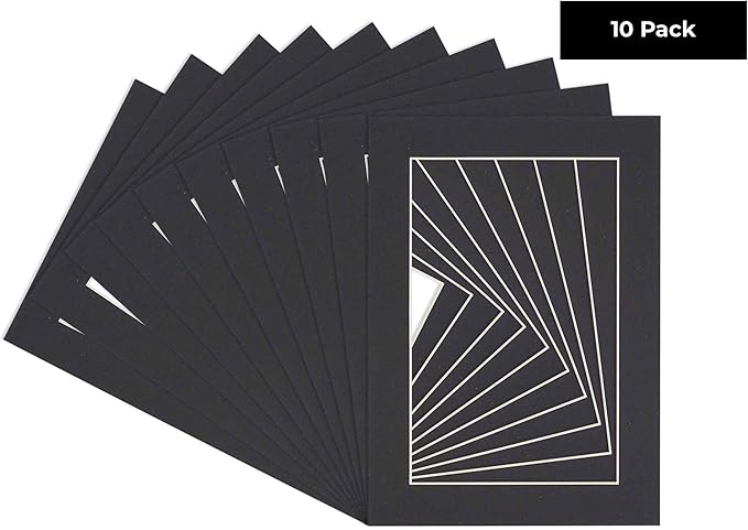 5x7 Mat for 8.5x11 Frame - Precut Mat Board Acid-Free Show Kit with Backing Board, and Clear Bags Black 5x7 Photo Matte Made to Fit a 8.5x11 Picture Frame Matboard for Framing, Pack of 10 Mats