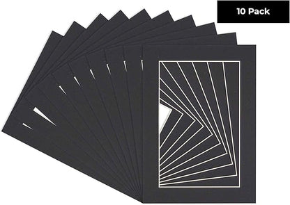 5.5x8.5 Mat for 8.5x11 Frame - Precut Mat Board Acid-Free Show Kit with Backing Board, and Clear Bags Black 5.5x8.5 Photo Matte Made to Fit a 8.5x11 Picture Frame Matboard for Framing, Pack of 10 Mats