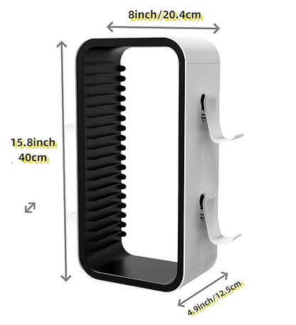 wigmoa OYO-1【15.8INCH】 game Storage Tower Compatible with PS5/ Xbox Series S & X/Switch, Universal Video Games Discs Organizers 18 PCS with 4 Controllers Holder, Game Disk Box Stand.(White/Black)