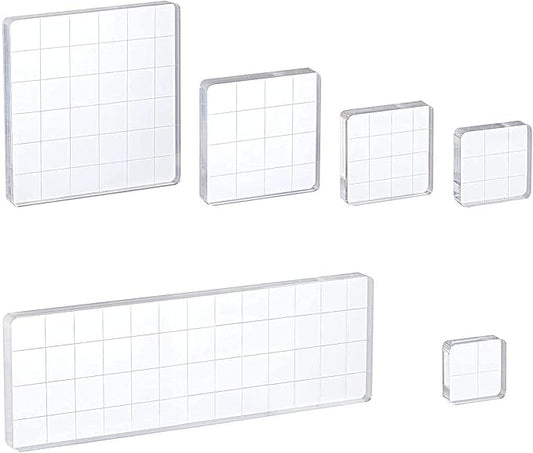 Whaline 6 Pieces Acrylic Stamp Block Clear Stamping Tools Set with Grid Lines for Scrapbooking Crafts Card Making, Assorted Sizes
