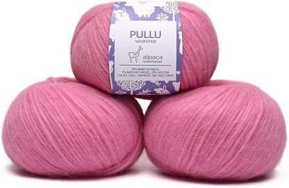 Pullu - Baby Alpaca Merino Wool Yarn Set of 3 Skeins (150 Grams) Worsted Weight - Sourced Directly from Peru - Heavenly Soft and Perfect for Knitting and Crocheting (Cotton Candy)