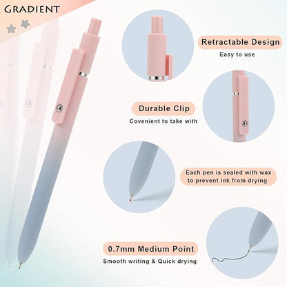 Gel Pens, 5Pcs Smooth Writing Medium Point 0.7mm Pens for Journaling, Black Ink Cute Stationary Office Desk Accessories, Aesthetic School Office Supplies for Women (5Pcs Gradient-Black Ink)