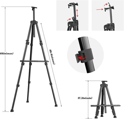 Easels for Painting Canvas, Aredy 66" Art Easel for Drawing, Portable Painting Easel Stand, Metal Table Top Easel (2 Pack)