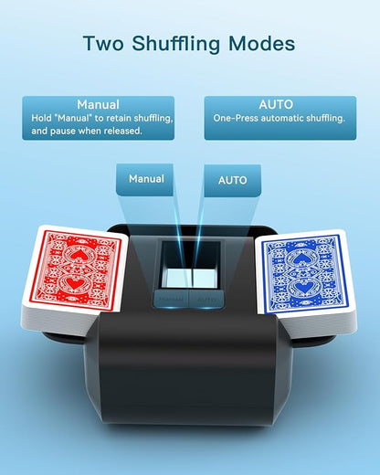 Automatic Card Shuffler, Rechargeable Cards Shuffler Machine with AUTO & Manual Mode, 1-2 Decks Low Noise Electric Shuffling Machine for Poker, UNO, Texas, Blackjack, Skip-Bo, Bridge, Phase 10
