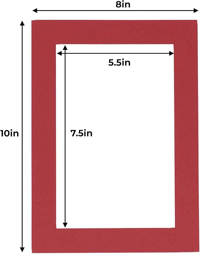 6x8 Mat for 8x10 Frame - Precut Mat Board Acid-Free Show Kit with Backing Board, and Clear Bags Deep Red 6x8 Photo Matte Made to Fit a 8x10 Picture Frame Matboard for Framing, Pack of 10 Mats