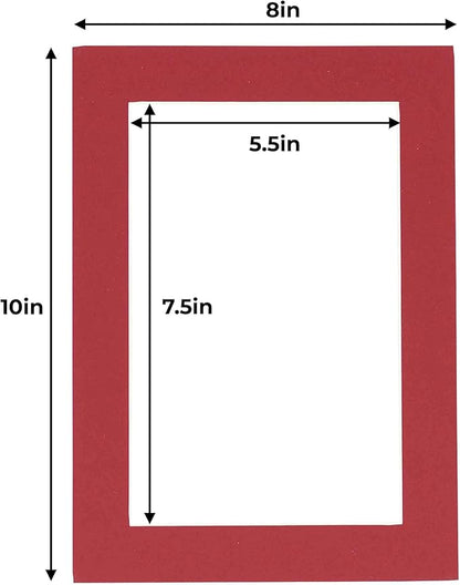 6x8 Mat for 8x10 Frame - Precut Mat Board Acid-Free Deep Red 6x8 Photo Matte Made to Fit a 8x10 Picture Frame, Premium Matboard for Family Photos, Show Kits, Art, Picture Framing, Pack of 25 Mats