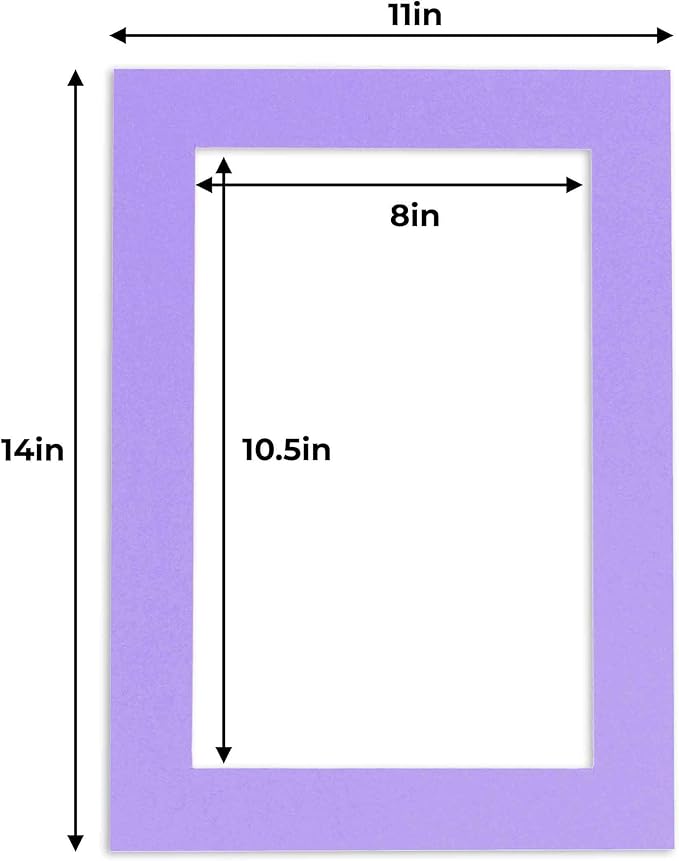 11x14 Mat for 8.5x11 Photo - Precut Light Purple Picture Matboard for Frames Measuring 11 x 14 Inches - Bevel Cut to Display Art 8.5 x 11 Inches - Acid Free ONE MAT with Backing Board & Clear Bag