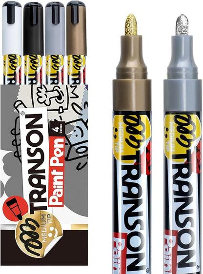 TRANSON 4 Colors Permanent Paint Markers for Fabric Rock Craft Diy Painting Medium Tip Oil Based Waterproof