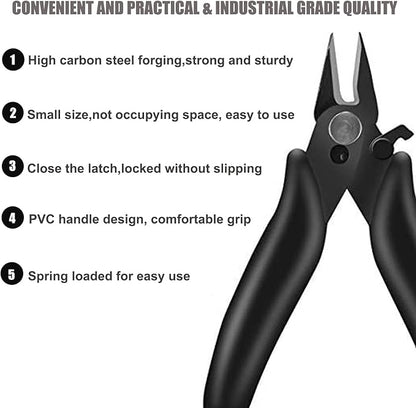 BOENFU 3.5 Inches Mini Cutter with Lock, Flush Cutters, Small Wire Snips, Micro Wire Cutter with Spring, Black