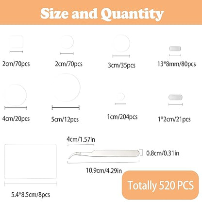 520PCS Double Sided Tape Removable Strong Adhesive Dots Heavy Duty Sticky Pads Putty No Traces Clear Sticky Tack for Picture, Poster, Art Craft, Decoration, Party Office Supplies