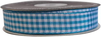 Vivid Blue and White Woven Edge Plaid Ribbon 100% Polyester Gingham Ribbon 25 Yards Each Roll (5/8",Vivid Blue)